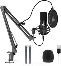 USB Microphone, MAONO 192KHZ/24Bit Plug  Play PC Computer Podcast A04, Black