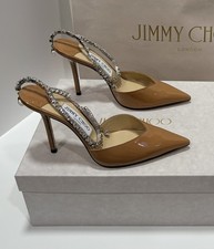 New JIMMY CHOO Saeda Patent Camel Pumps 37.5 1295 Brand New