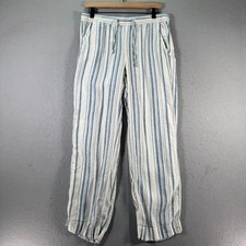 Vintage L.L Bean Linen Pants Womens 10R White Blue Stripes Comfort Straight Leg