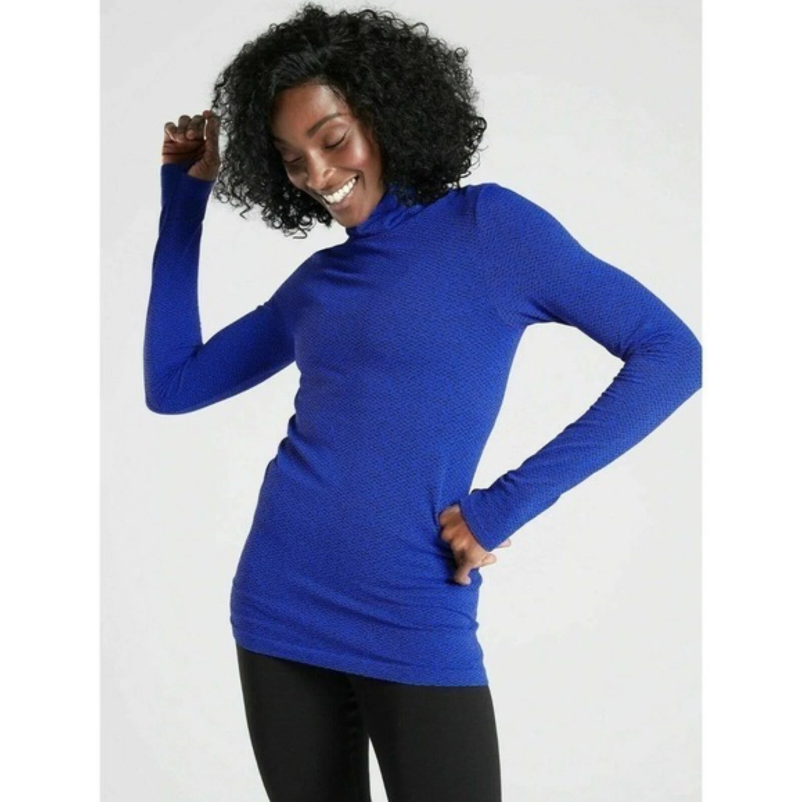 Athleta Blue Flurry Peak Turtleneck Long Sleeve Base Layer Top Size Small
