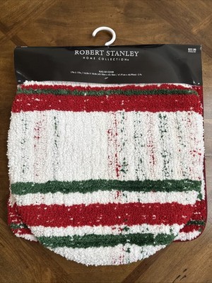 Christmas Toilet Seat Lid Cover & Rug Robert Stanley White Red & Green Stripes