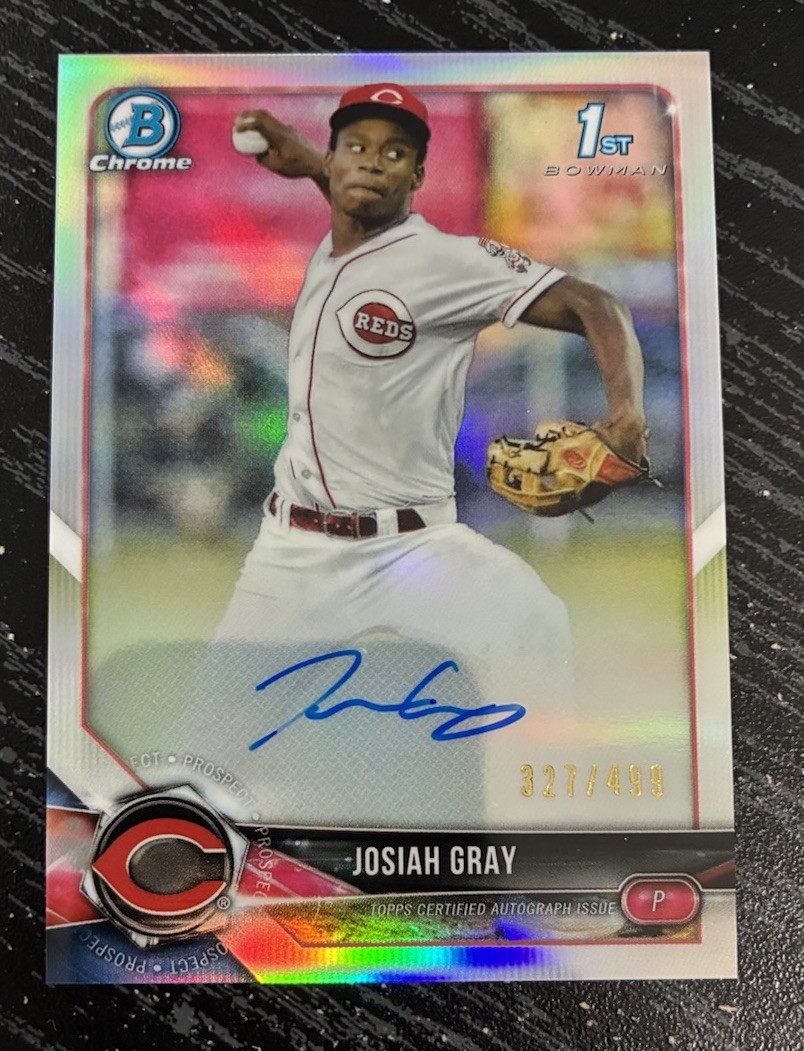2018 Bowman Draft Josiah Gray Chrome Auto 1st Prospect Refractor #/499 Reds