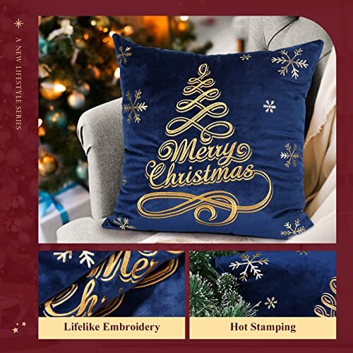 Christmas Throw Pillow Covers, Christmas Tree Christmastree Navy Blue
