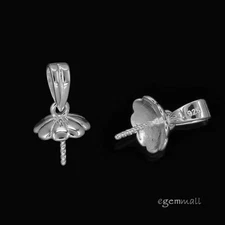 1PC Sterling Silver Pearl Pendant Holder Bail with 8mm Bead Cup #99284