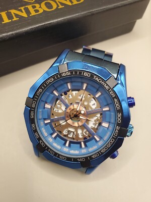 Blaue BINBOND Herren Armbanduhr Edelstahl Wasserdicht Quarzuhr