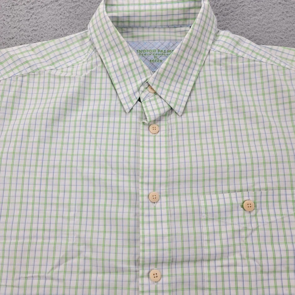Indigo Palms Shirt Mens XL Tan Blue Green Striped Button Up - Image 3 of 4