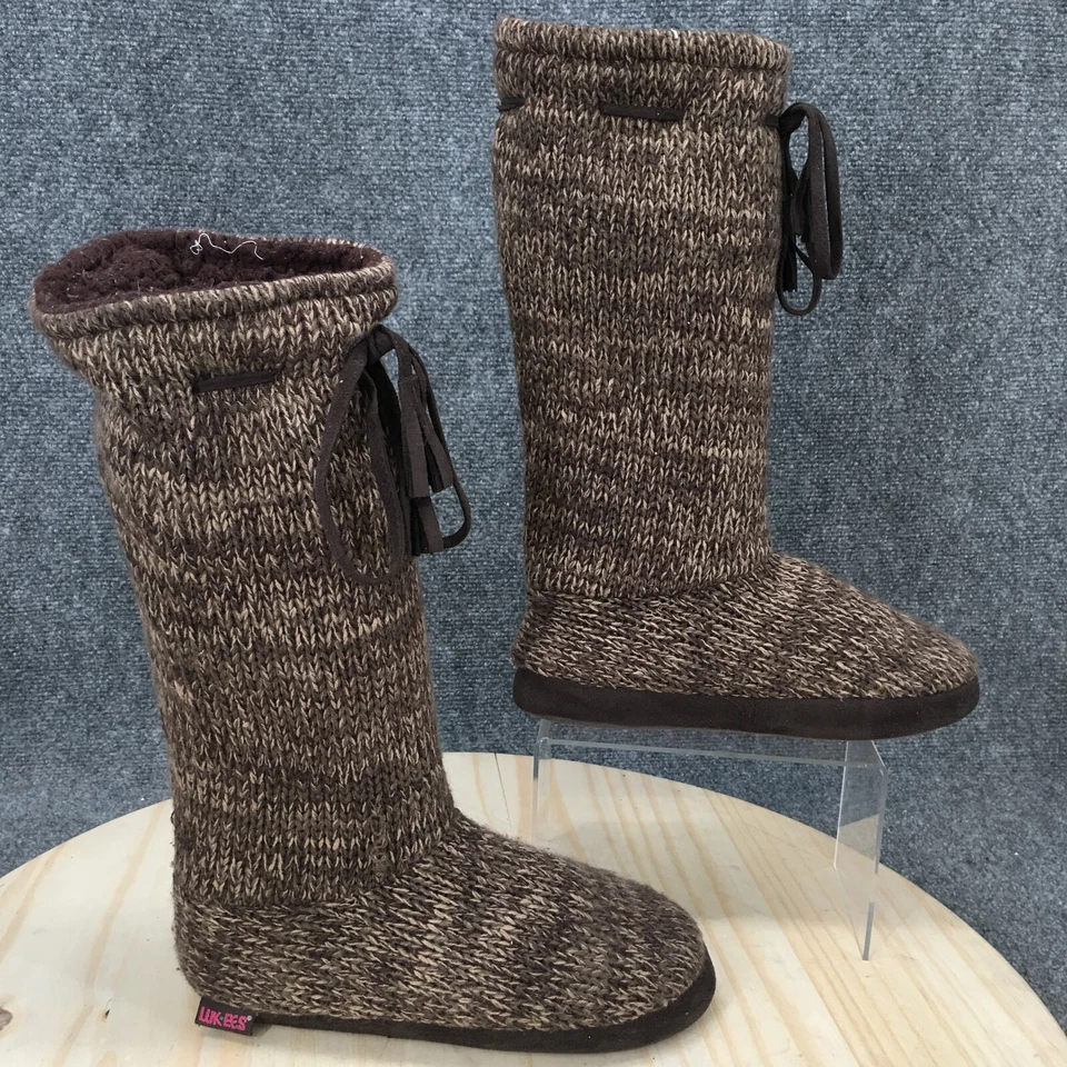 Botas Lukess By Muk Luks para mujer 7 M suéter media pantorrilla planas corbata tela marrón Foto 2 de 4