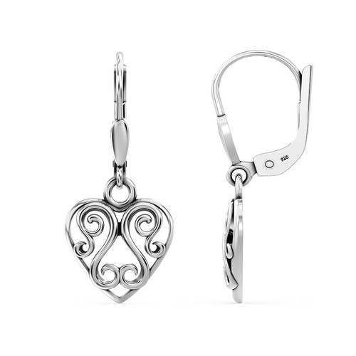 Valentines Day Gifts 925 Sterling Silver Love Heart Dangle Earrings for