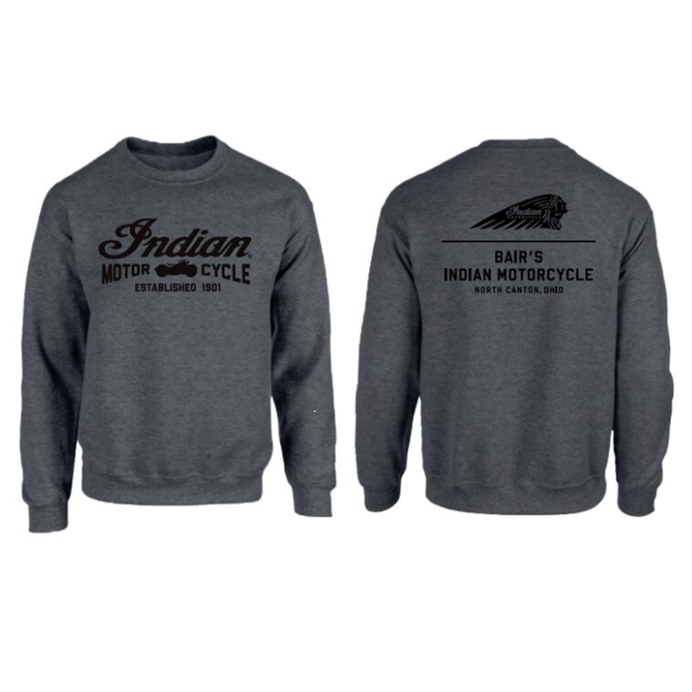 Bair&rsquo;s Indian Motorcycle Crew Neck, Dark Gray | eBay