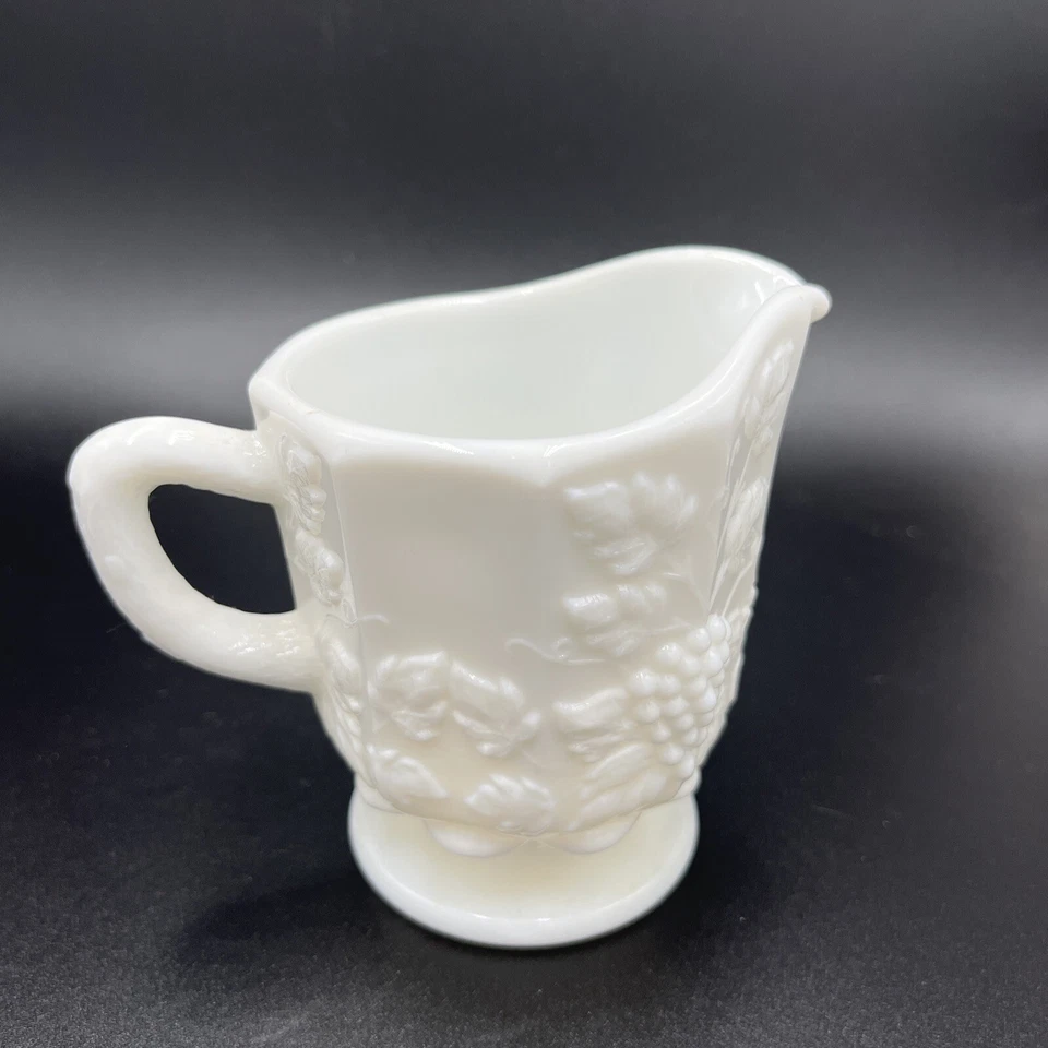 Vtg. Westmoreland Milk Glass Creamer. Paneled Grape. Footed. - Image 2 of 4