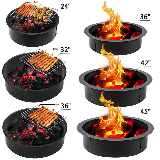 32 Diameter Fire Pit Ring Liner With Grill Firepit Insert Metal
