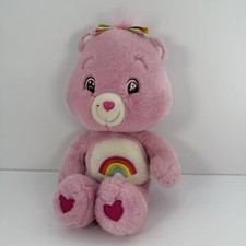 14" Cheer Bear 2008 Care Bears Plush Pink Rainbow Stuffed Animal Toy Stained