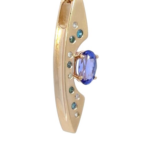 14K Yellow Gold Fancy Colored Diamond and Tanzanite Pendant Only - Picture 3 of 9