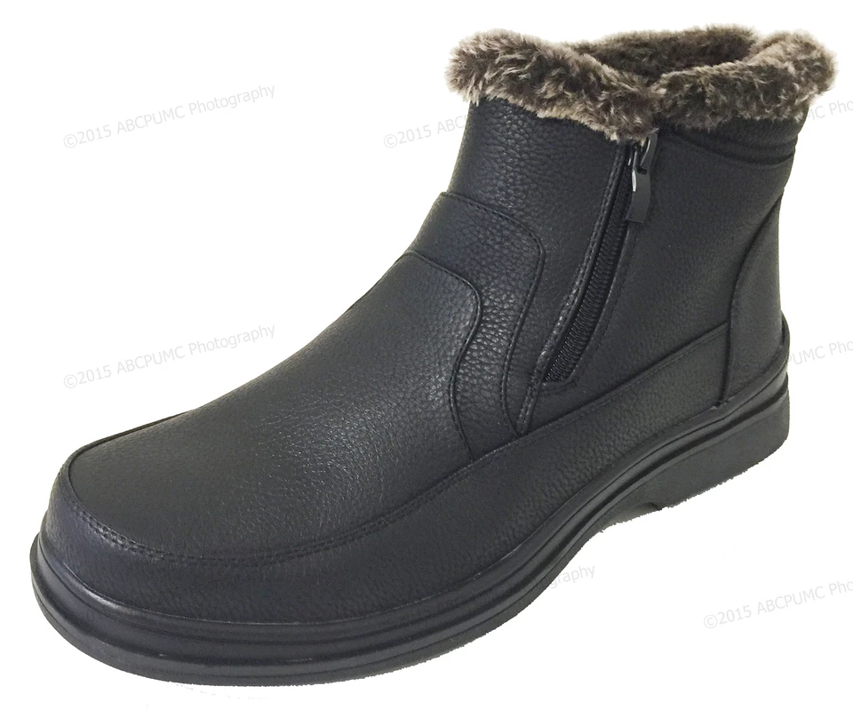 Nuevas botas de invierno para hombre forradas de piel doble cremallera lateral tobillo cálidas zapatos para nieve Foto 2 de 4