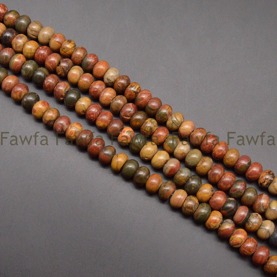 8x12mm Natural Multicolor Picasso Jasper Gemstone Rondelle Loose Beads Strand - Image 3 of 4