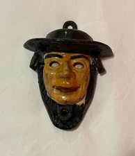 Cast Iron Amish Man Door Knocker with Moving Eyes USA Vintage 1960's