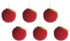 Apple Christmas Bauble Decorations Tree Ornaments - Red Glitter - Set of 6