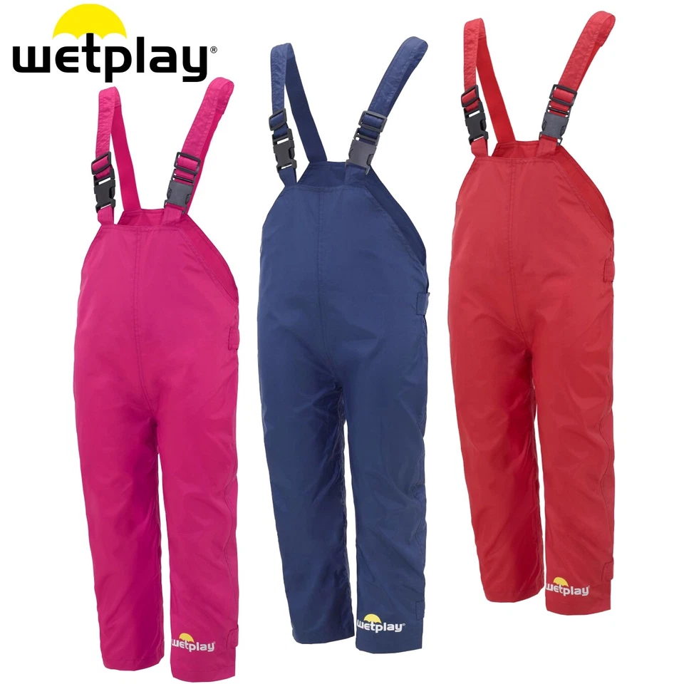 WETPLAY KIDS WATERPROOF DUNGAREES RAIN OVER TROUSERS BOYS GIRLS CHILDS CHILDRENS