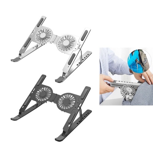 Portable Laptop Stand with RGB Lights Foldable, Cooling Fan, Adjustable for 17" - Afbeelding 2 van 10