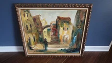 Signed Spanish Style Landscape Colorful Painting 24 x 20 inches