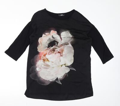 Wallis Damen schwarz Viskosemischung Basic Bluse Rundhalsausschnitt-Größe 8-10, Blume