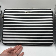 Kate Spade Padded Laptop Case Bag Black White Striped Zip Up Sleeve