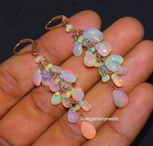 Natural Ethiopian opal almond earring in 925 sterling silver white opal earrings - Picture 4 of 6