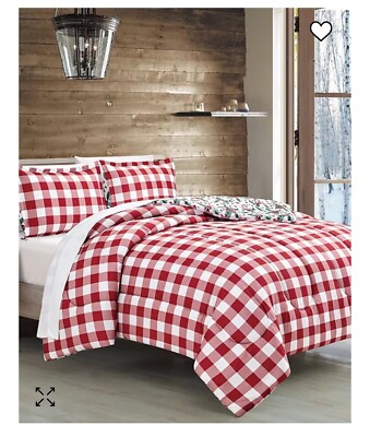 Macys Red White Check F/Q Comforter Set W/Shams Reversible 50% Off Retail
