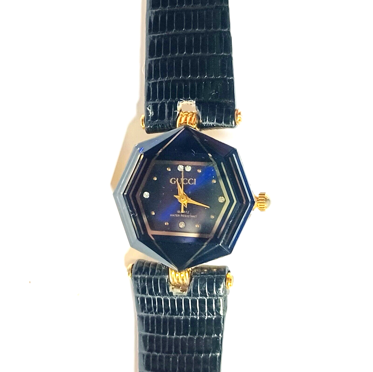 Gucci Diamond Blue / Black Quartz Watch 5 Diamonds Size 7 Working