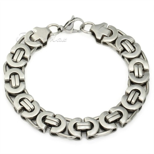 Men's Stainless Steel Bracelets Men's Flat Byzantine Link Chain Bracelet - Heavy Chunky Stainless Steel, 8.7 Inch, Lobster Clasp, Silver Gift For Men Birthday - Foto 8