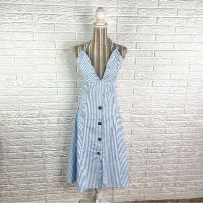 Coeur de Vague Striped Halter Midi Dress Size XL Extra Large Ruffled Blue  White | eBay