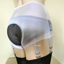 Shiny Satin High Waist Crotchless Panty Girdle Garter Belt W 6 Adjustable Straps