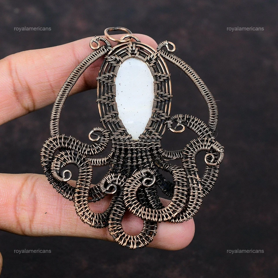 Медный овальный перламутровый камень ремесленник осьминог дочь июнь кулон в стиле ар-деко - Изображение 4 из 4