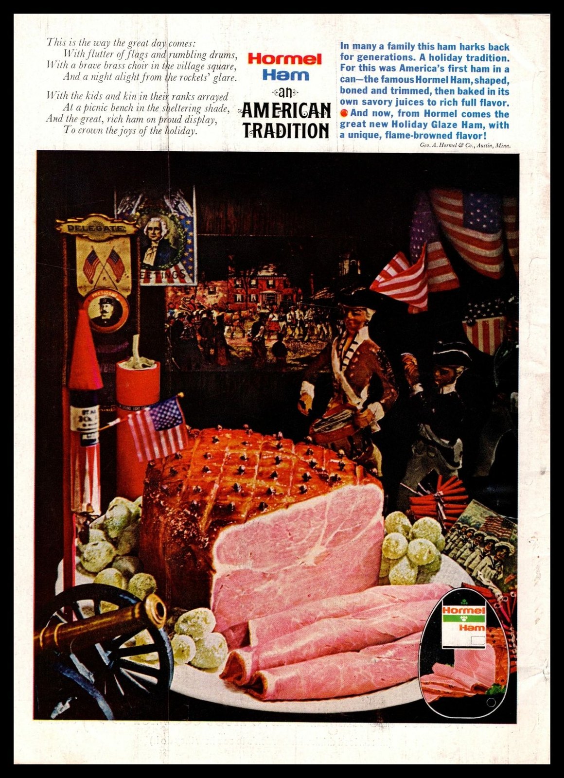 1968 Hormel Honey Glazed Ham "American Tradition" 4th Of July Vintage