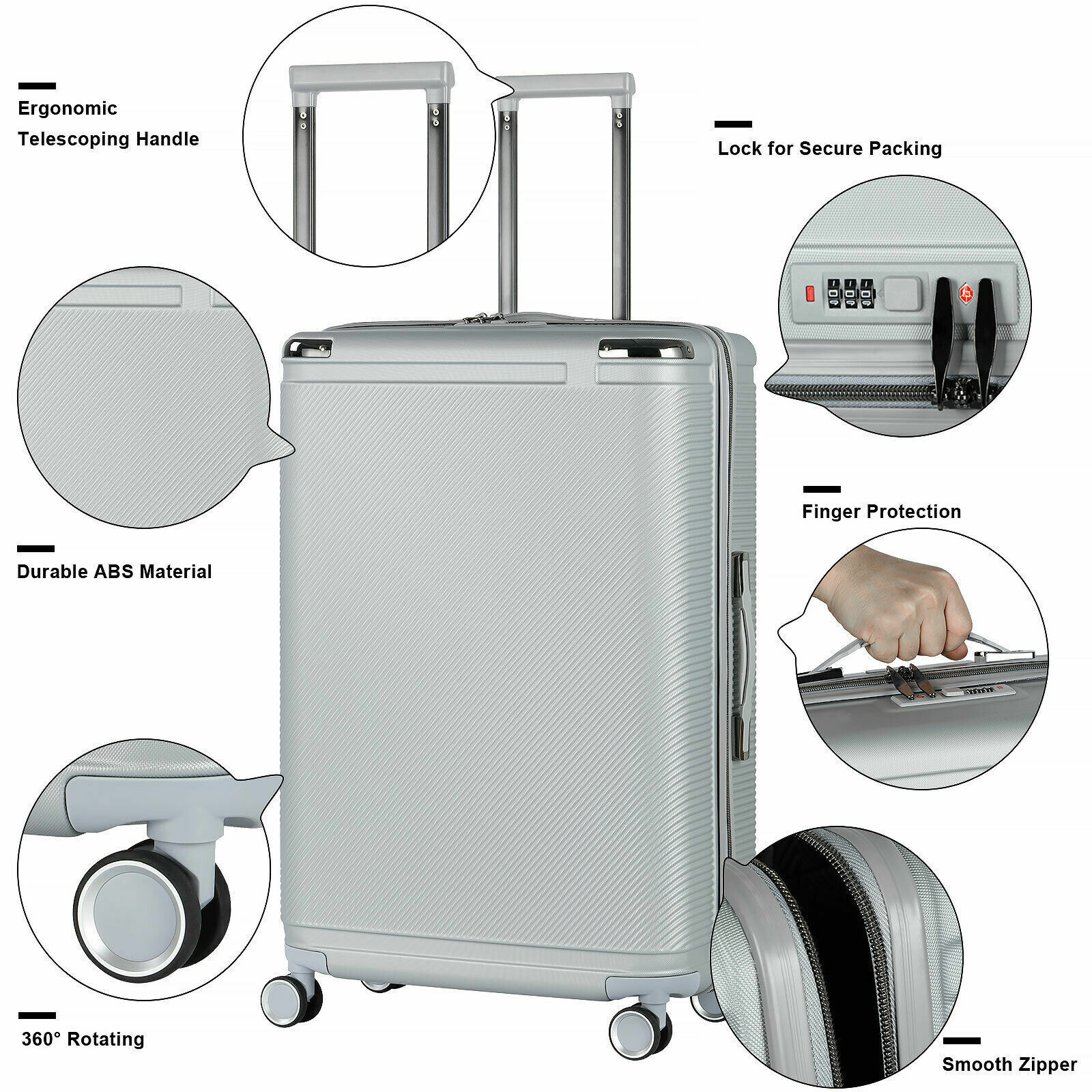 20in Carry on Luggage Hardside Spinner Wheel Suitcase TSA Lock Airline Approved-image