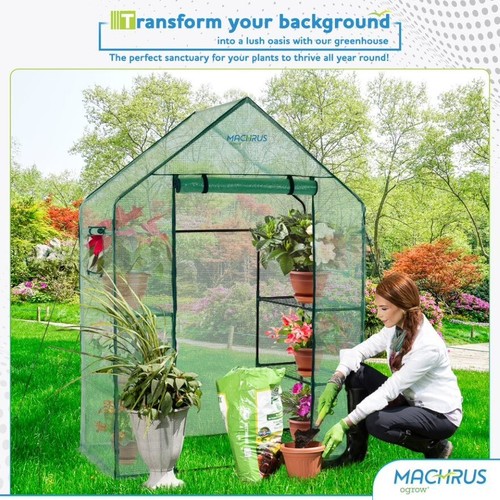 3 Tiers 6 Shelves Mini Walk In Portable Outdoor Greenhouse Plant House, Green PE - Picture 5 of 7