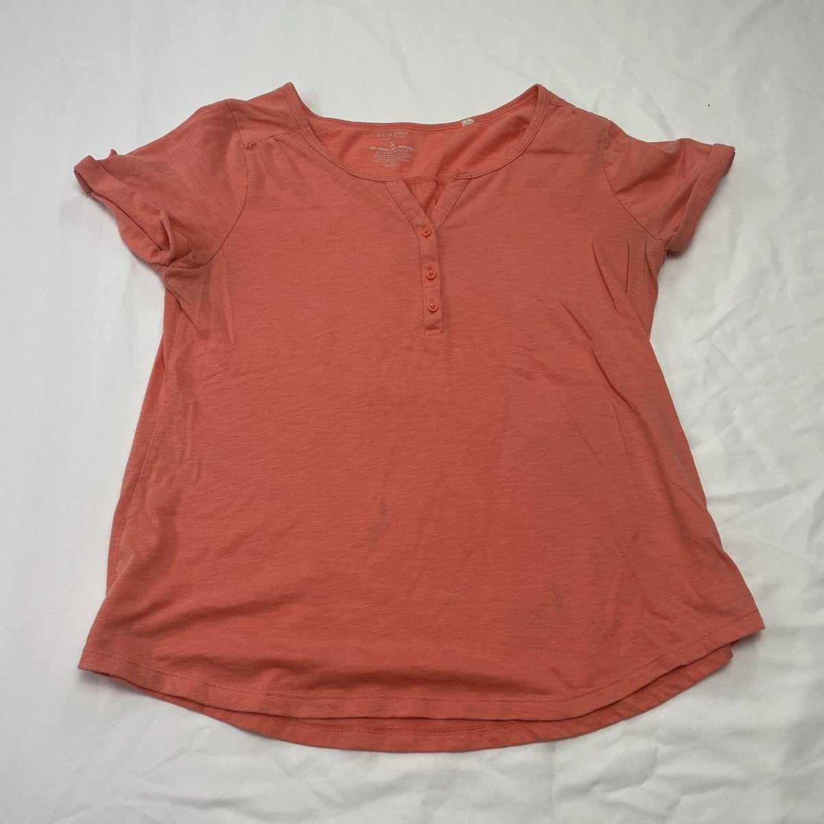 Sonoma Shirt Womens Medium Orange Bright Peach Henley Neck Casual