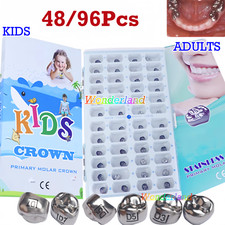 Dental Molar Crown Teeth Preformed Stainless Steel Kid/Adult Crowns Kit 48/96Pcs
