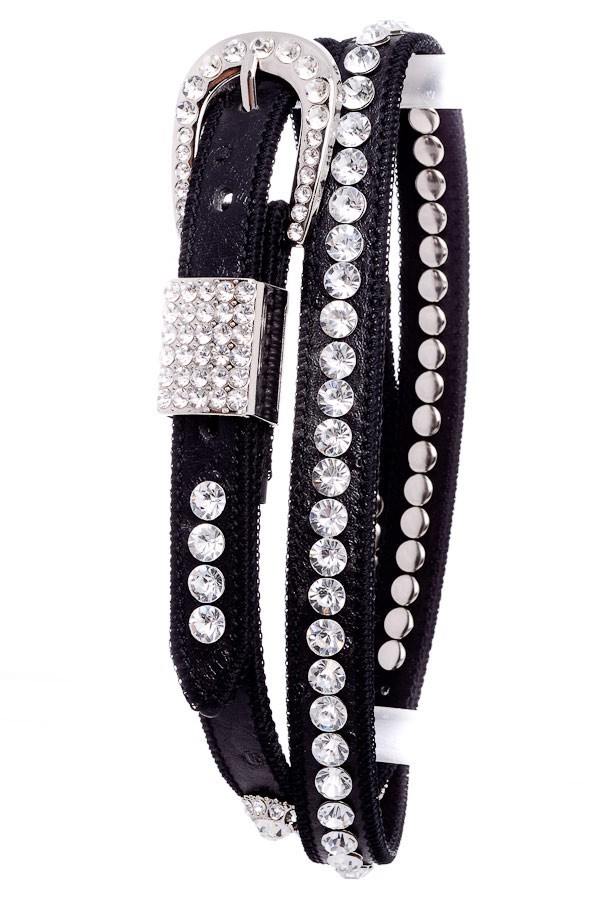 Western Rhinestone Studded Leather Skinny Belt - Size M/L  display picture 3