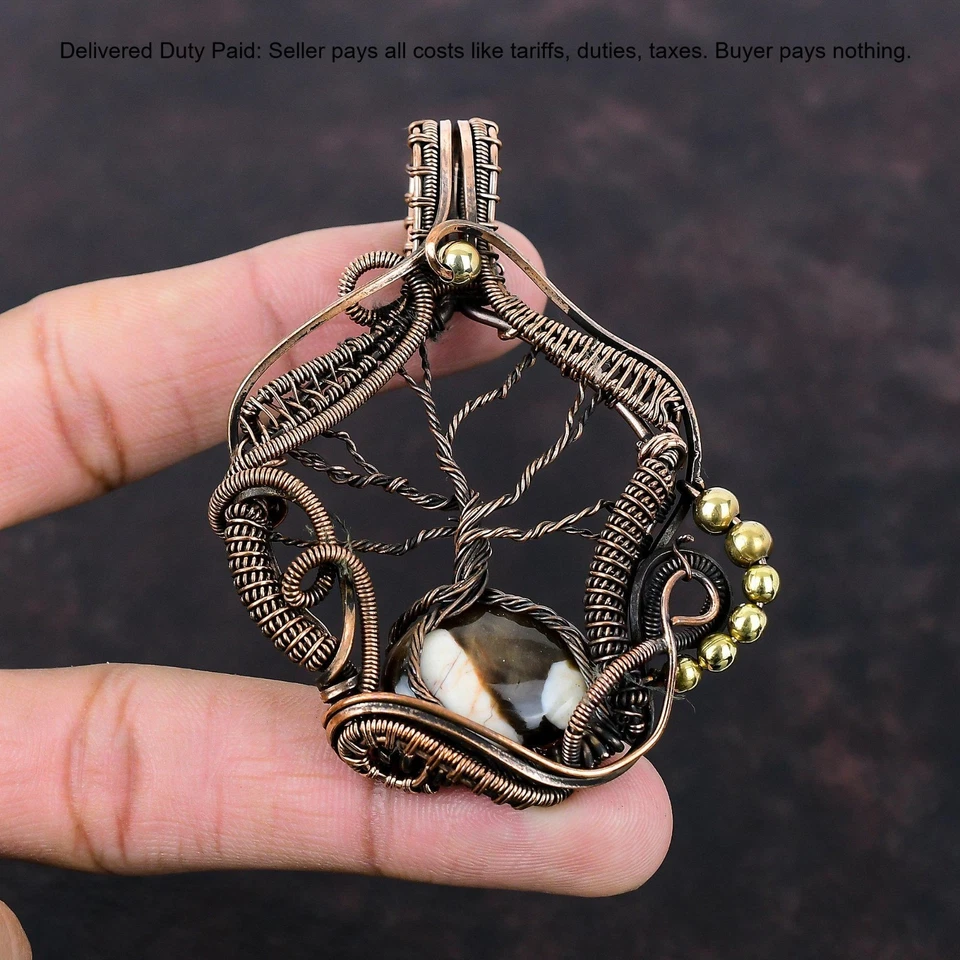 Black Friday Deal Oval Peanut Wood Jasper Stone Tree Of Life Boho Pendant Copper - image 4 of 4