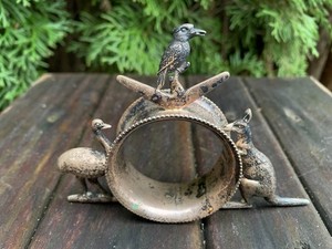 Victorian Stokes & Sons Australian Souvenir Napkin Ring EPNS Kangaroo Kookaburra