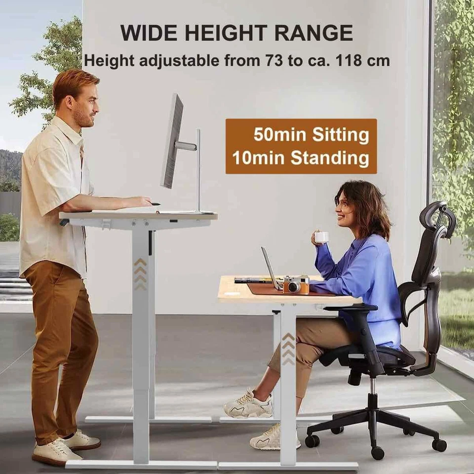 Höhenverstellbarer Schreibtisch Bürotisch 140cm USB-Anschluss Memory Alarm Beige - Bild 2 von 4