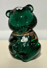 Fenton Forest Green Glass Bear signed A.Brock