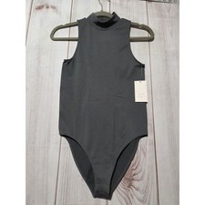 A New Day Womens Mock Neck Sleeveless Bodysuit Charcoal Gray Small NEW
