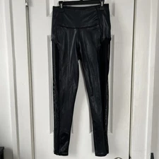 Zumba Leggings Womens Size M Black Mid-Rise Mesh Faux Leather Yoga Pants