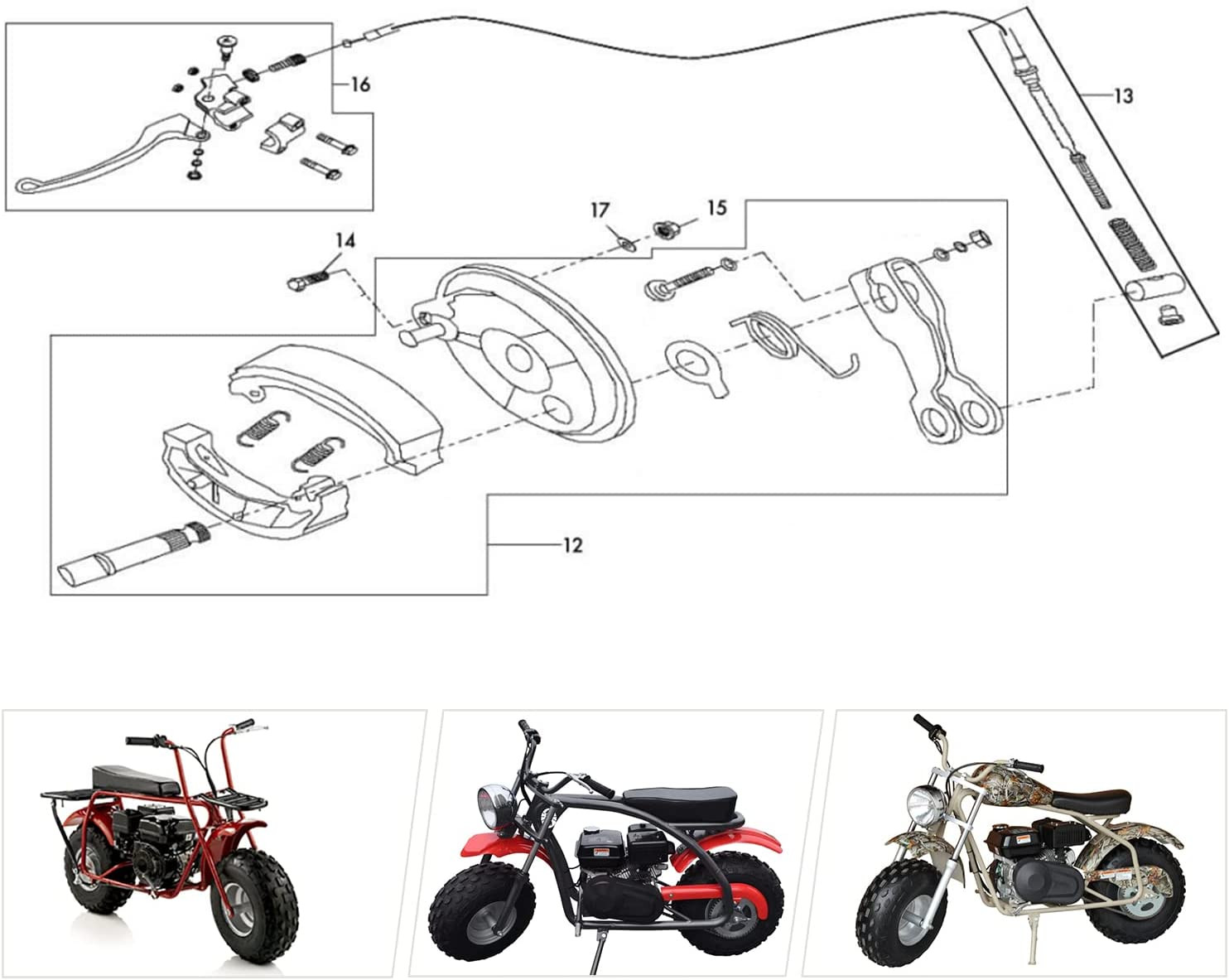 Mini Bike Brake Lever Kit Drum Brake Cable Shoes Replacement for  CT200U CT200U-