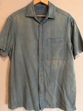 Blue Faded Denim Twill S/S Shirt, Men's Large
