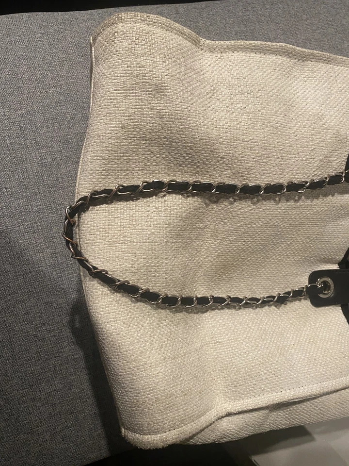 CHANEL Deauville line Chain Shoulder Bag Straw White Silver CC Auth Used - Image 3 of 4