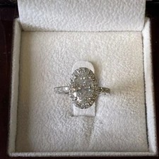 Solid 14K White Gold Moissanite Halo Engagement Ring 3 Carat Oval Cut For Women