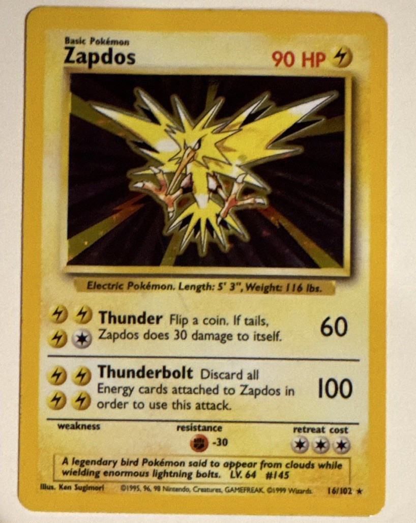 1999 Zapdos 16/102 Base Set Holo Rare